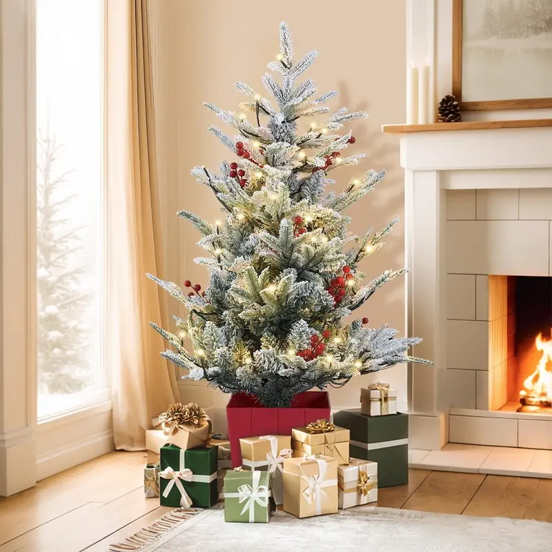 Danoz Xmas Jingle Jollys Potted Led Christmas Tree – 1M Flocked Artificial Tree With Red Berries, Holiday Decor 1