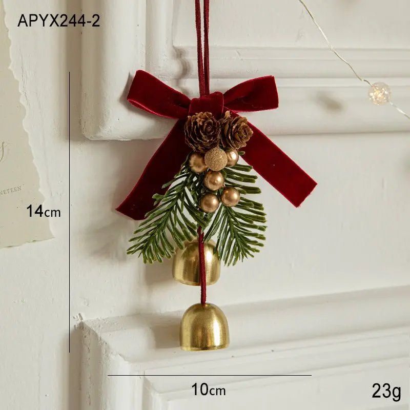 Danoz Xmas Pinecone & Bell Hanging Ornament Set – Festive Velvet-Bow Decor (3 Pcs, 14 × 10 Cm) 1