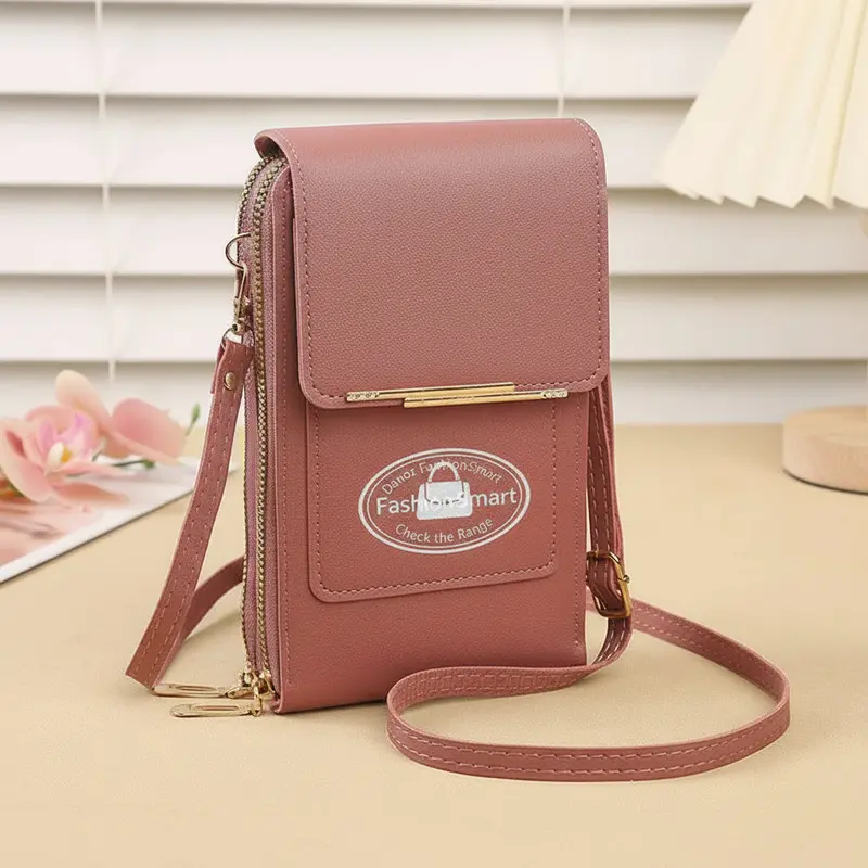 Dark Pink Mini Pu Leather Crossbody Phone Bag – Vertical Touchscreen Pouch By Fashionsmart 1