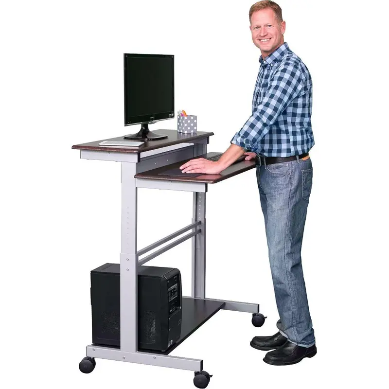 Dark Walnut Standing Office Desk – Mobile Computer Workstation With Casters 1