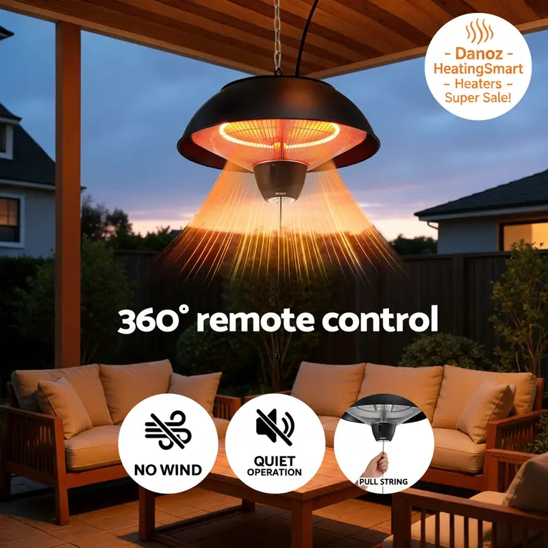 Devanti 1500W Infrared Hanging Patio Heater – Ceiling-Mounted, Remote-Controlled – Heatingsmart 1