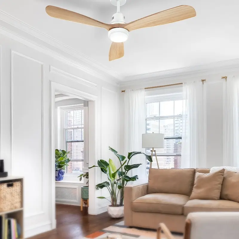 Devanti 52-Inch Ac Ceiling Fan With Led Light And Remote – Light Wood Tone 1