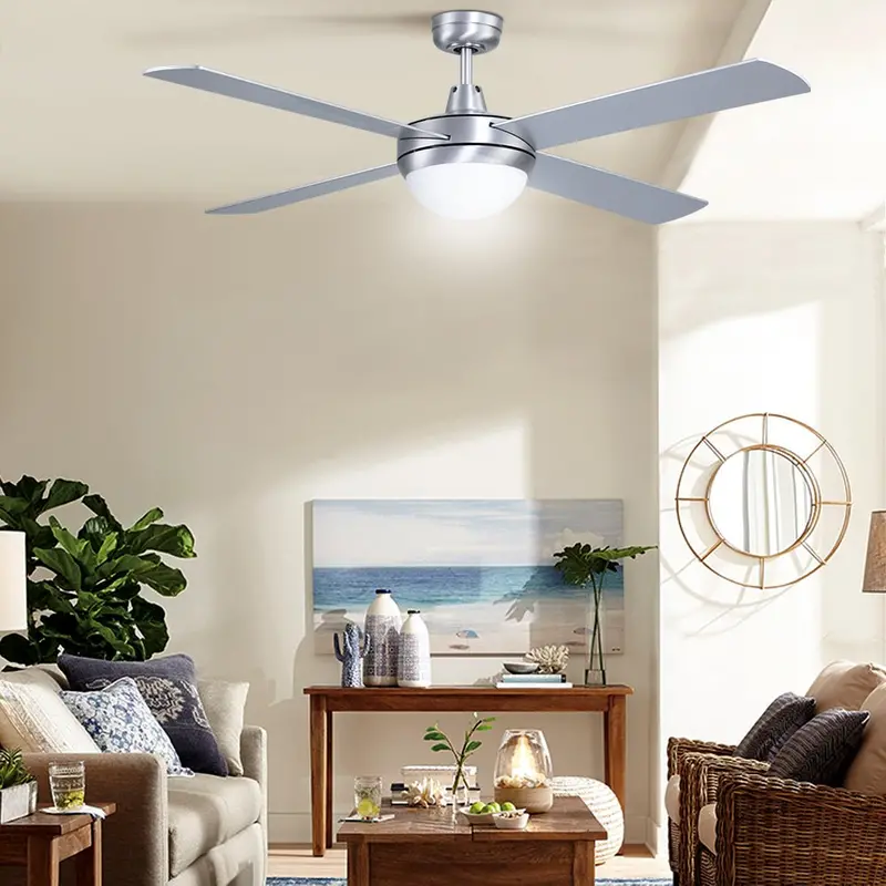 Devanti 52-Inch Ac Ceiling Fan With Light And Remote – Metallic Silver Finish 1