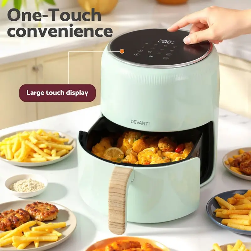 Devanti 5L Touch-Control Air Fryer – 1700W Green Kitchen Appliance With Rapid Cooking 1
