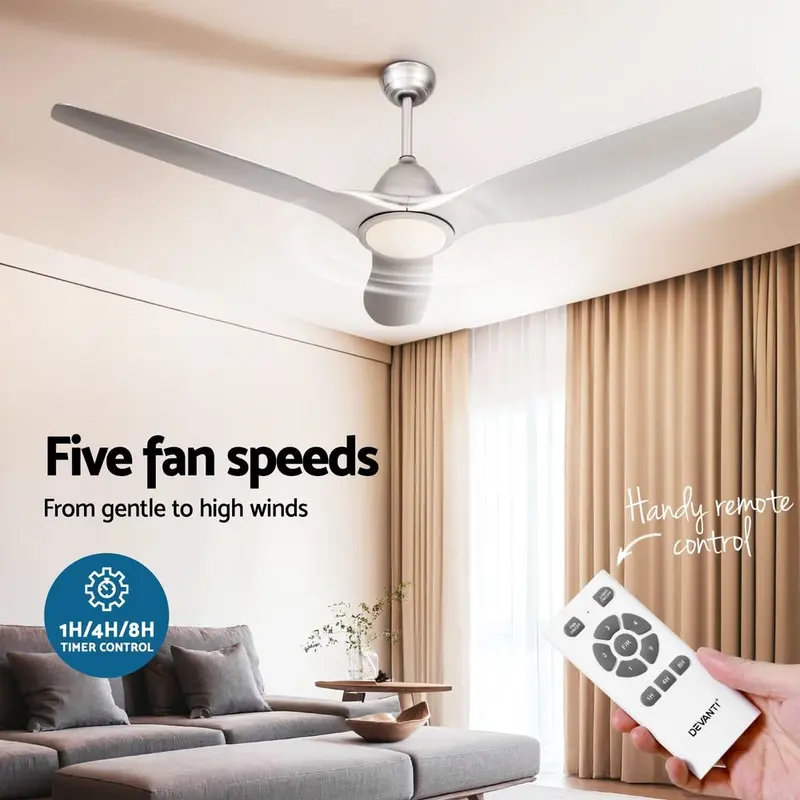 Devanti 64-Inch Dc Ceiling Fan With Light & Remote – Sleek Silver Modern Design 1