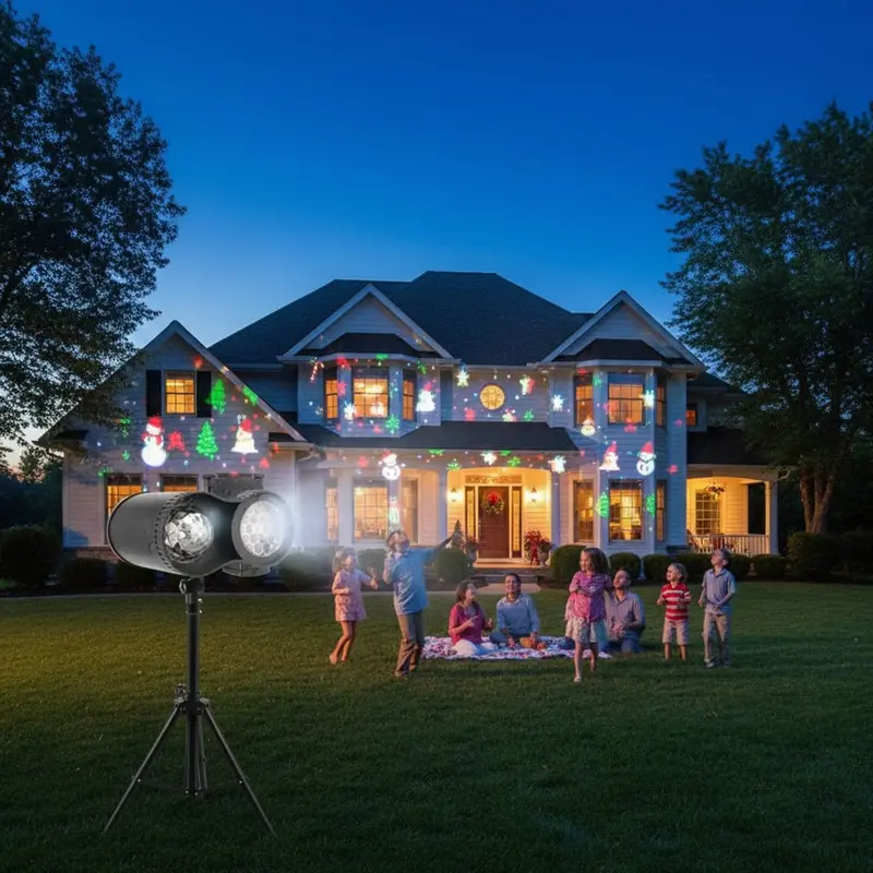 Dual-Tube Outdoor Projection Light – Waterproof Lawn Light With Water Ripple Effect, 12 Interchangeable Slides 1