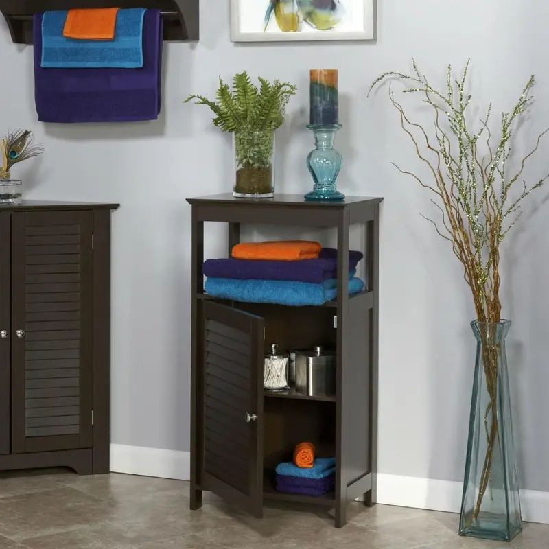 Espresso Freestanding Bathroom Cabinet — Contemporary Floor Storage Unit 1