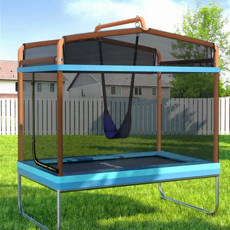 Everfit 6Ft Kids’ Trampoline – Rectangle Safety Enclosure Net & Swing, Orange Design 1
