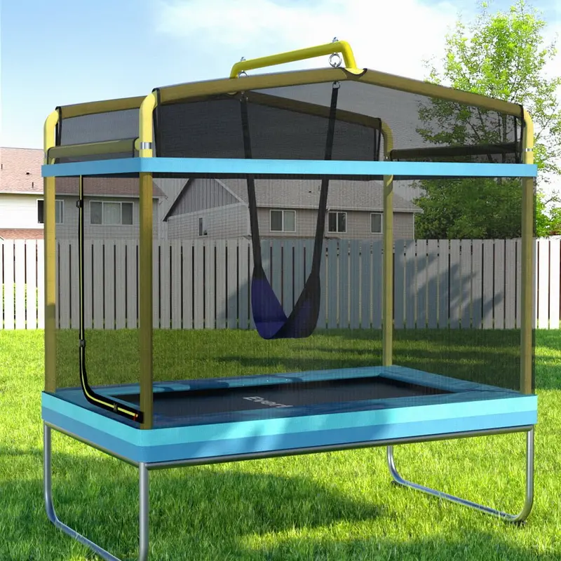 Everfit 6Ft Kids’ Trampoline – Rectangle Safety Enclosure Net & Swing, Yellow Design 1