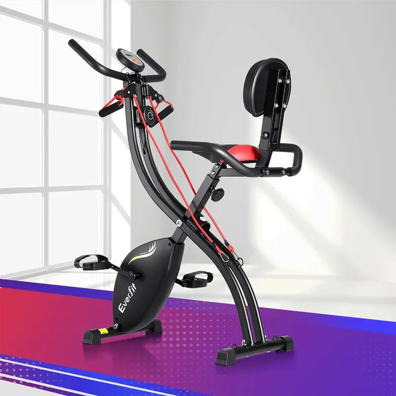 Everfit Folding Magnetic Resistance Exercise Bike – Indoor Cycling With Rope Trainer 1