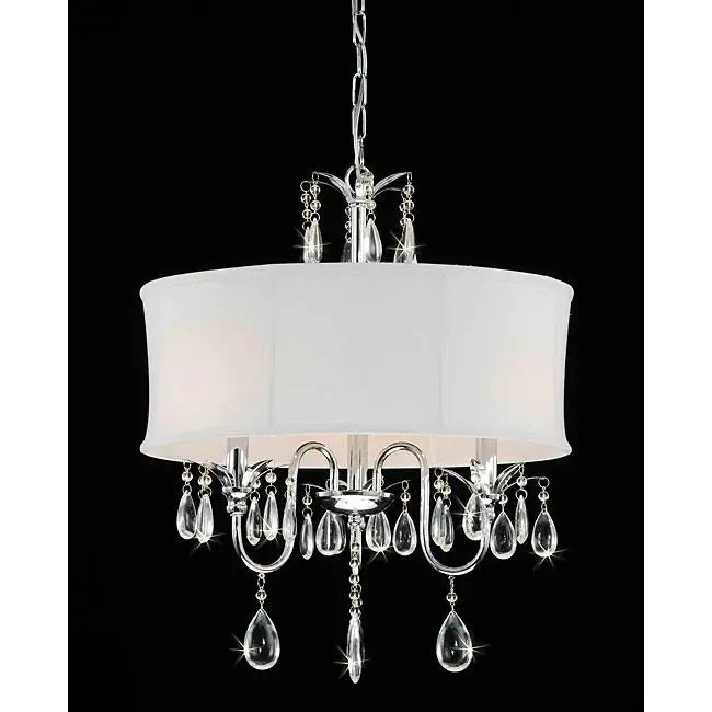 Fabric-Shade 3-Light Chrome Crystal Chandelier – Soft Glow Ambient Lighting 1