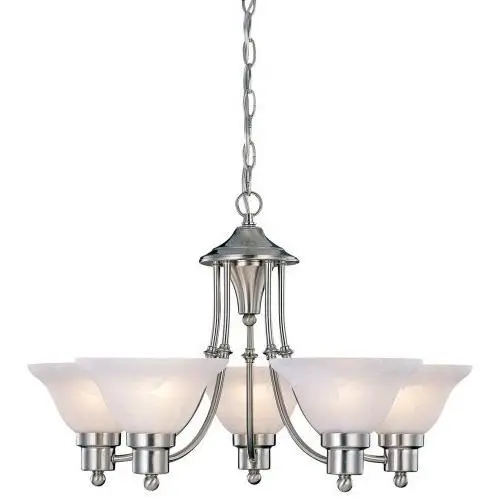 Five-Light Brushed Nickel Chandelier With Frosted White Glass Shades 1