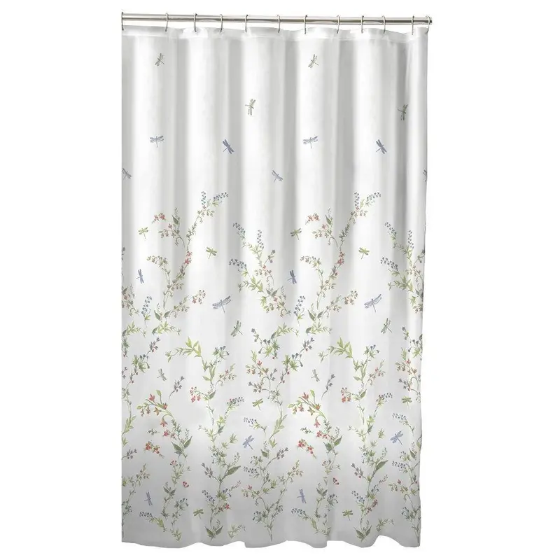 Floral Dragonfly Shower Curtain – Machine-Washable Polyester Design 1