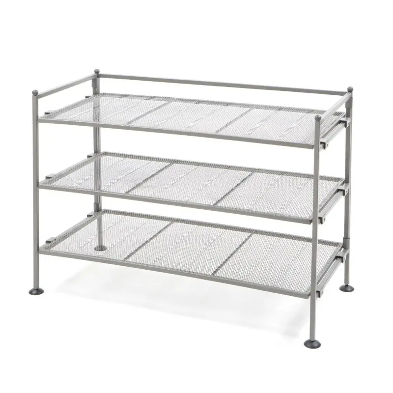 Foldable 3-Tier Iron Shoe Rack With Slim Profile Design 1