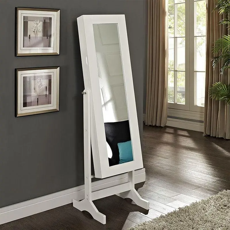 Full-Height Tilting Cheval Jewelry Armoire – Glossy White Finish 1