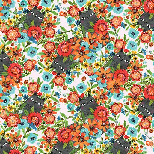 Garden Cats Fabric Collection – ‘Cats In The Garden’ Scene Print 16346-99 1