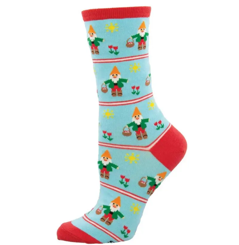 Garden Gnomes Blue Women'S Sock Design – Size 9–11 1
