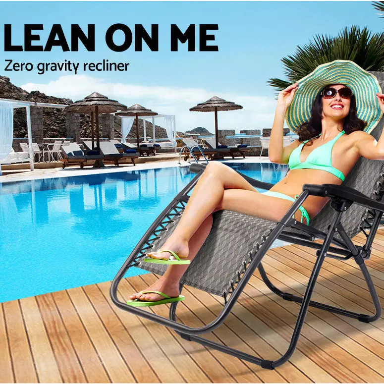Gardeon 2-Piece Zero Gravity Outdoor Recliner – Adjustable Folding Sun Lounge Chair In Grey 1