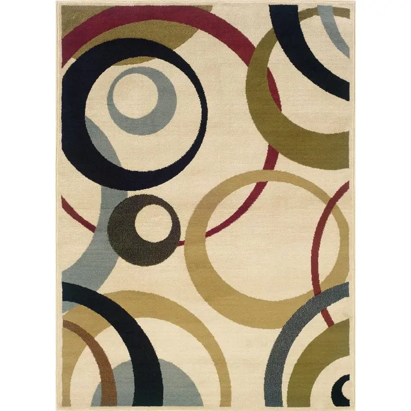 Geometric Circles Area Rug In Beige, Olive & Sea Foam – 5' X 7'3" 1