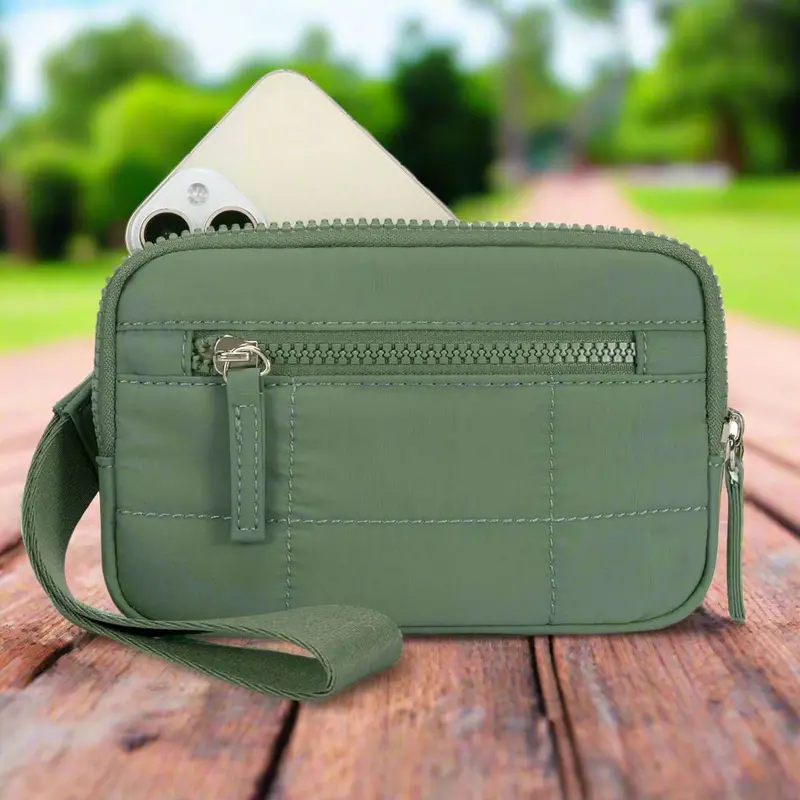 Green Rfid-Blocking Wristlet Clutch By Danoz Fashion – Secure, Compact Nylon Wallet With Transparent Id View 1