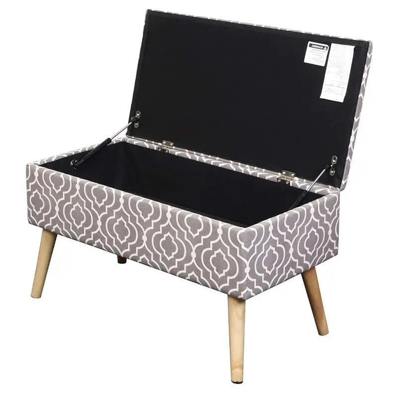 Grey And White Mid-Century Storage Ottoman Footrest Bench 1