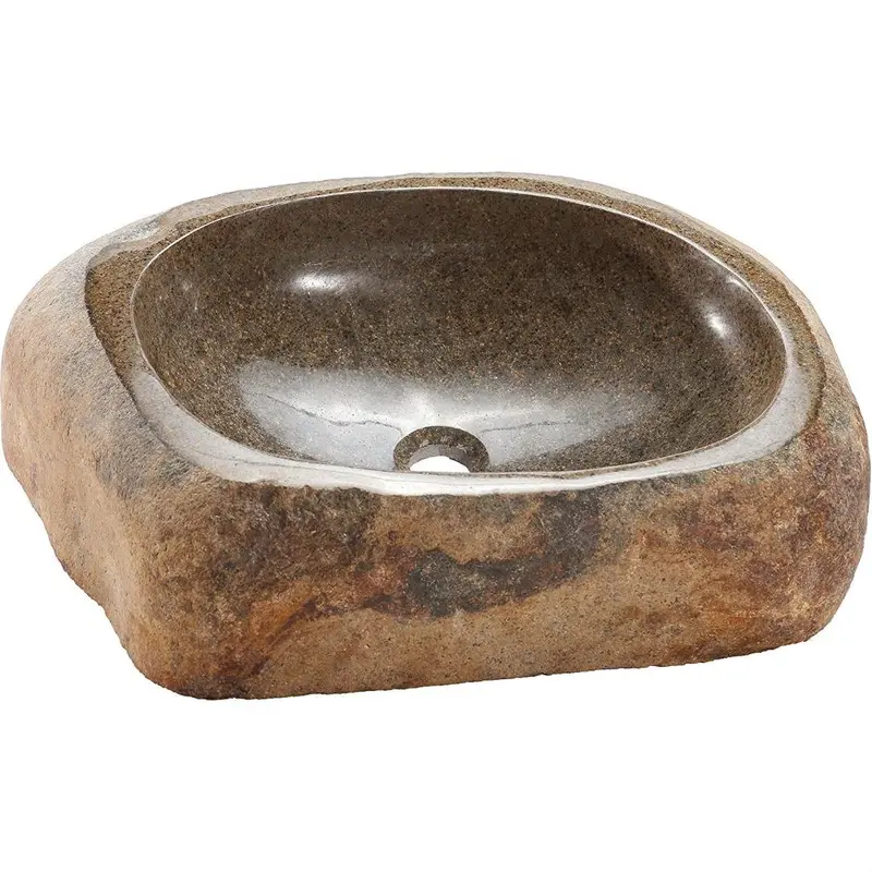 Hand-Cut Natural Granite Bathroom Sink In Tan-Brown Beige With Organic Texture 1