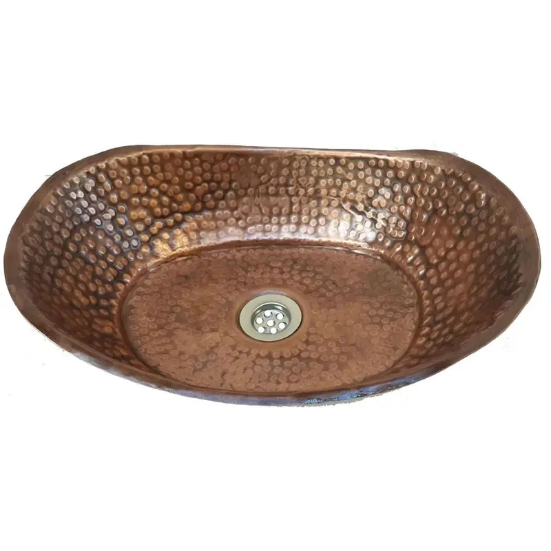 Handcrafted Hammered Copper Round Vessel Sink For Bathrooms 1