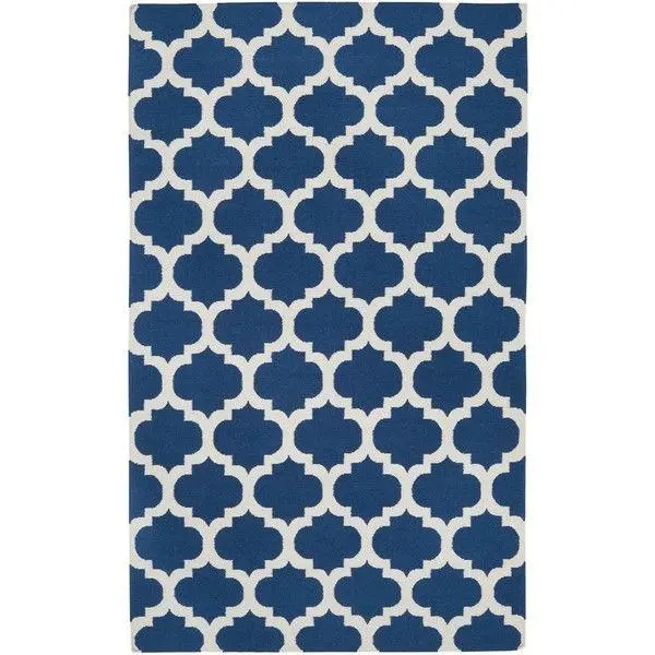 Handmade Blue And White Trellis Flat-Woven Wool Area Rug (5' X 8') 1