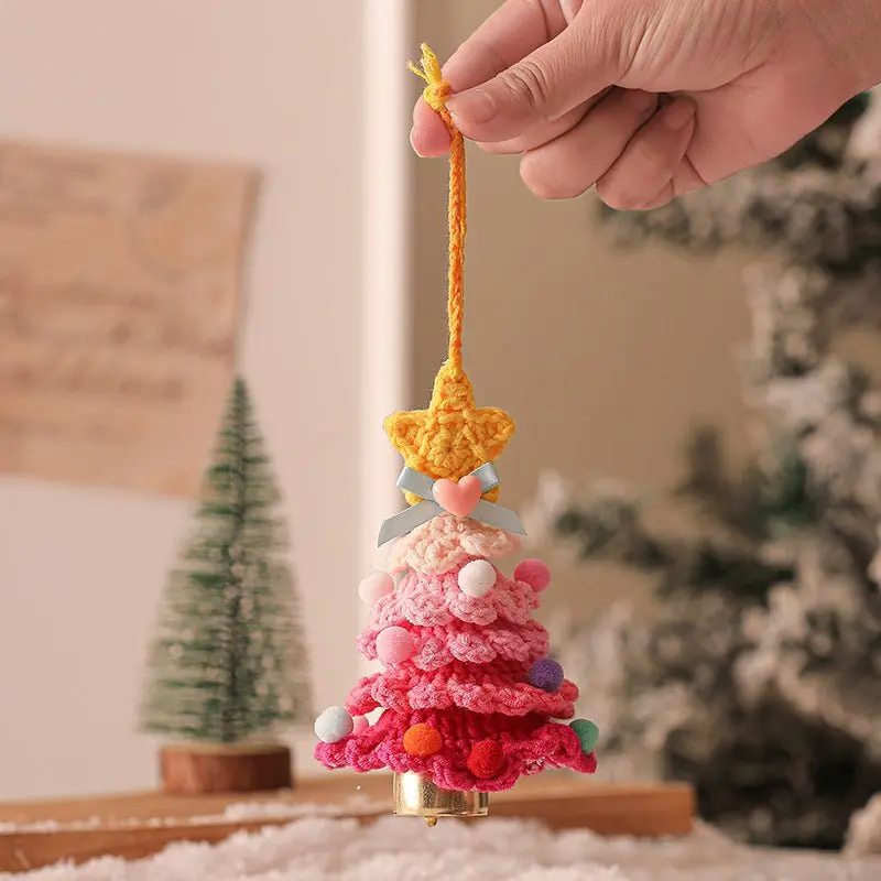 Handmade Crochet Christmas Ornament Set – 2-Piece Yellow & Pink Festive Tree Decorations With Jingle Bells 1