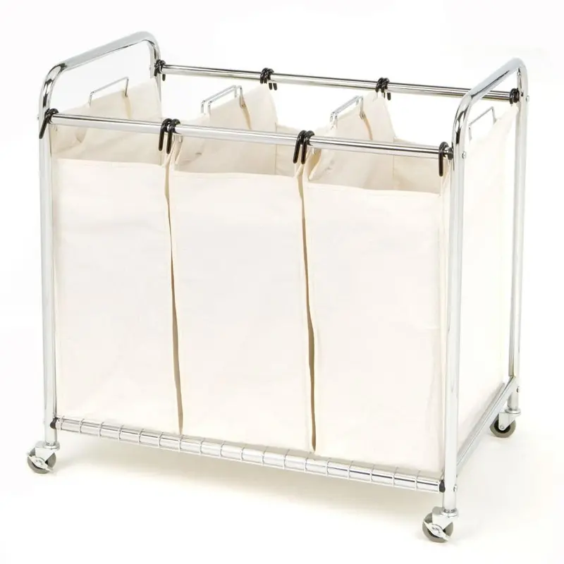 Heavy-Duty Steel Laundry Hamper Cart With Three Fabric Bags 1