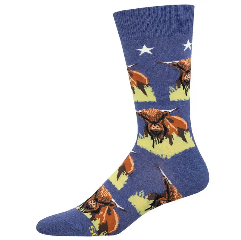 Highland Cows Blue Men'S Sock Design – Size 10–13 1