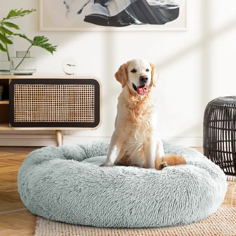 I.Pet Calming Plush Pet Bed – Large 90Cm Soft Dog Or Cat Lounger In Light Grey 1