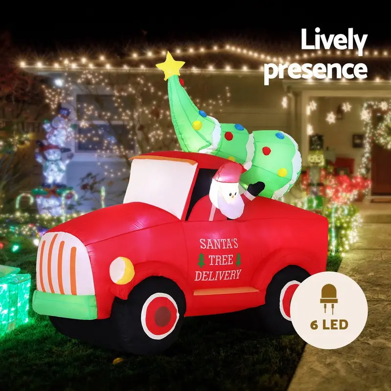 Illuminated Inflatable Santa Driving Truck – 1.6M Tall Led Outdoor Holiday Decoration 1