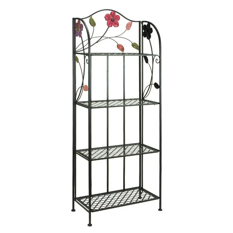 Indoor/Outdoor Metal Baker’S Rack With Floral Details – Multi-Tier Plant Stand 1