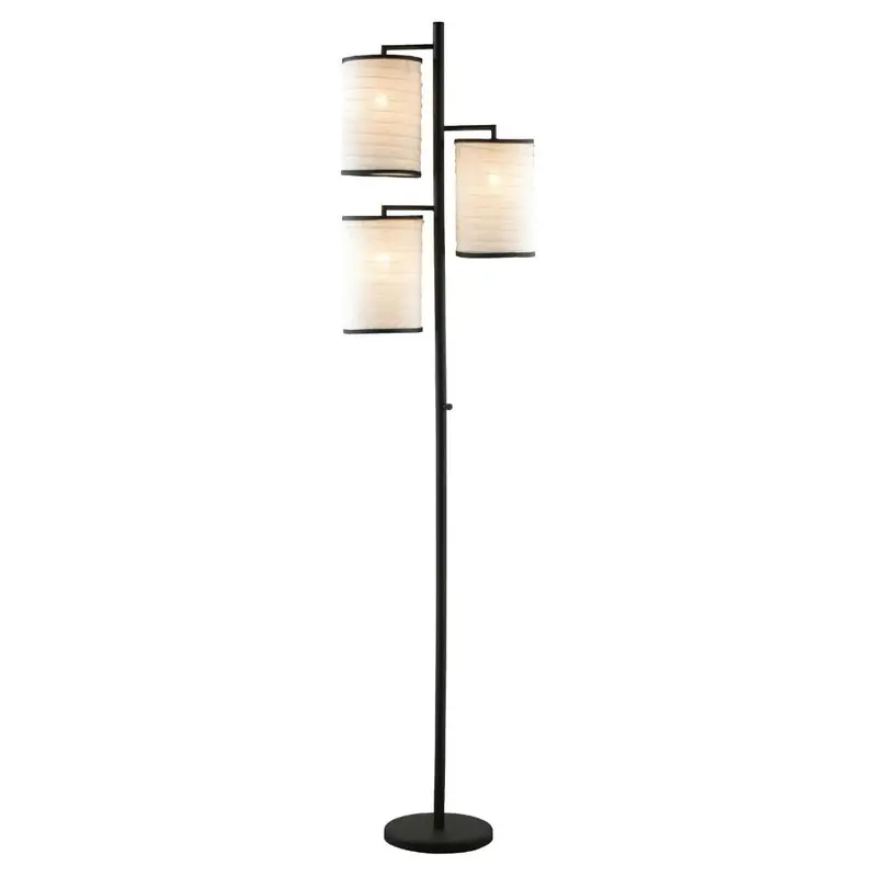 Japanese-Inspired 3-Light Tree Floor Lamp With Natural Cotton Shades 1