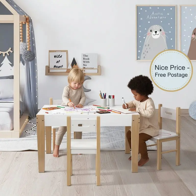 Keezi 3-Piece Kids Activity Set – Table, Chairs & Chalkboard Desk With Toy Storage 1