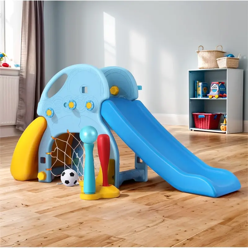 Keezi Compact Outdoor Playset – Slide, Baseball Bat, And Adjustable Basketball Hoop (120 Cm, Blue) 1