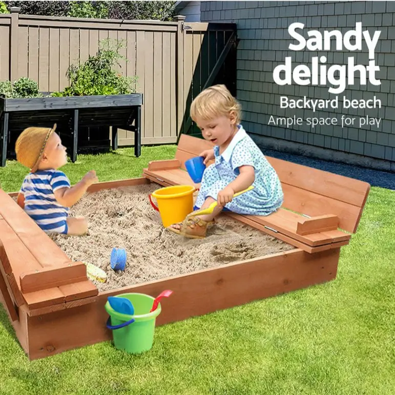 Keezi Foldable Wooden Sandpit With Integrated Seat – Portable Outdoor Sandbox For Beach Or Garden (90 Cm) 1