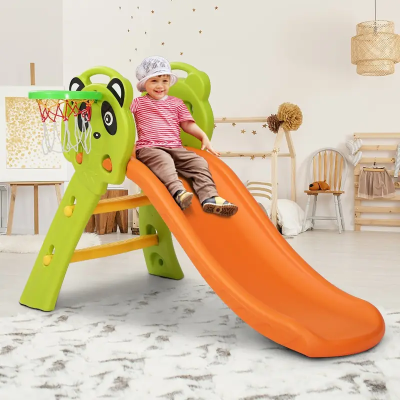 Keezi Indoor/Outdoor Mini Playset – Slide And Adjustable Basketball Hoop (100 Cm, Orange) 1