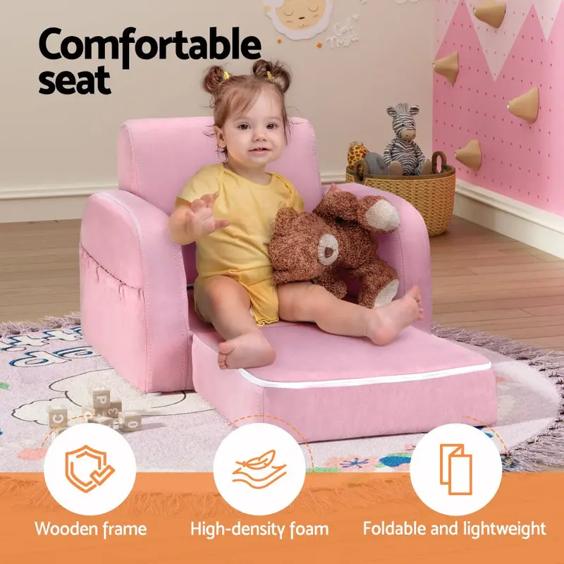 Keezi Kids 1-Seater Flip-Open Sofa Lounger – Soft Pink Children’S Armchair 1