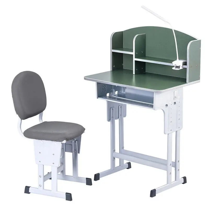 Keezi Kids Ergonomic Study Desk Chair Set – Adjustable Learning Station With Green Led Desk Lamp 1