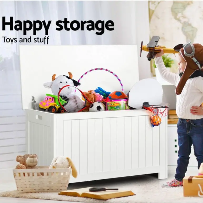 Keezi Kids Storage Chest – Stylish Blanket & Clothing Organizer Toy Box For Bedrooms (White) 1