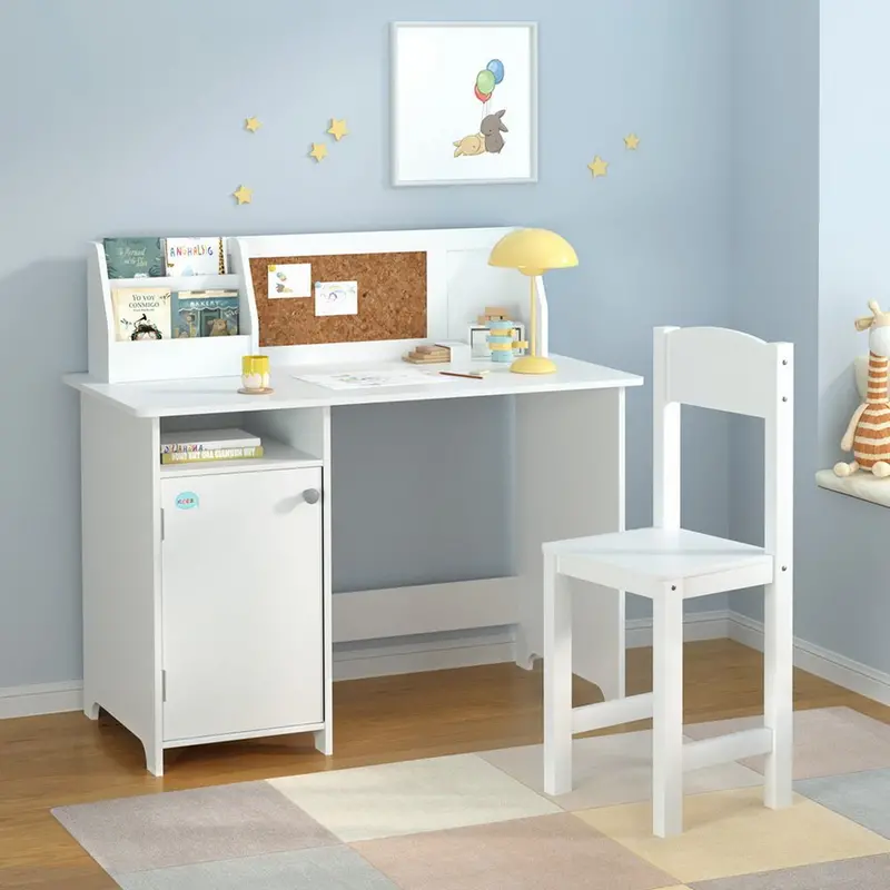 Keezi Kids Table And Chair Set With Built-In Storage Cabinet – Dual-Purpose Study And Play Desk 1