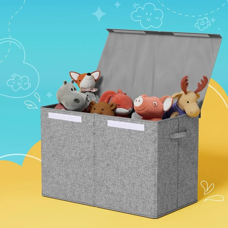 Keezi Large Flip-Top Toy Chest – Foldable Grey Storage Bin For Kids’ Toys And Games 1