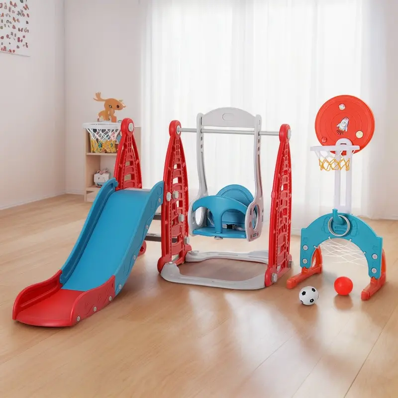 Keezi Outdoor Playset: Slide, Swing, And Basketball Hoop – Red Multi-Activity Playground (140 Cm) 1