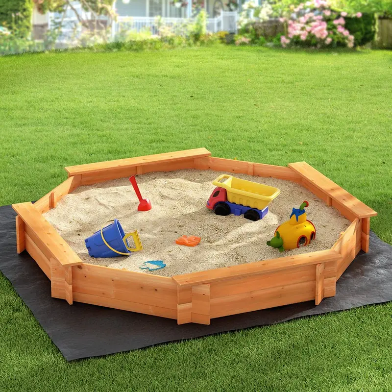 Keezi Oversized Round Sandpit With Cover – Covered Outdoor Sandbox With Bench Seat (182 Cm) 1