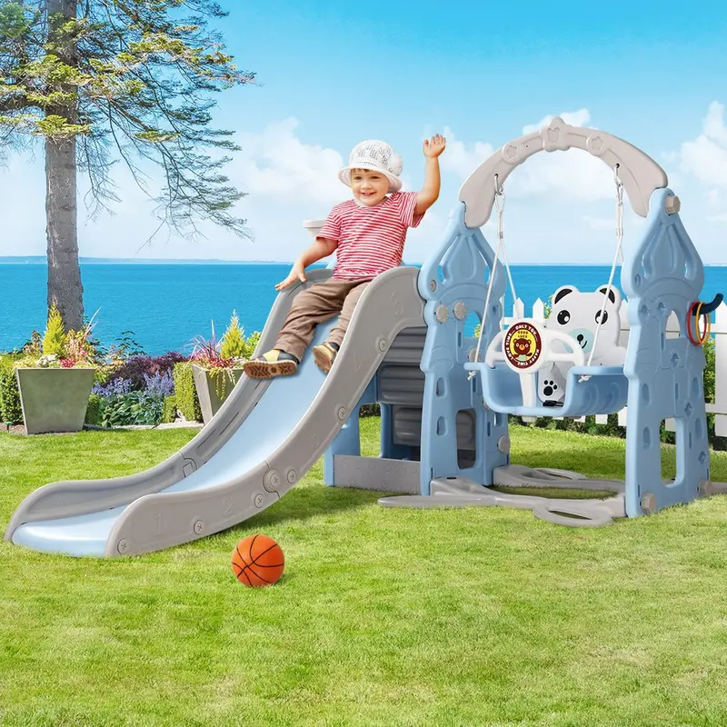 Keezi Premium Outdoor Playset – Slide, Swing, And Basketball Hoop Combo (170 Cm, Blue) 1
