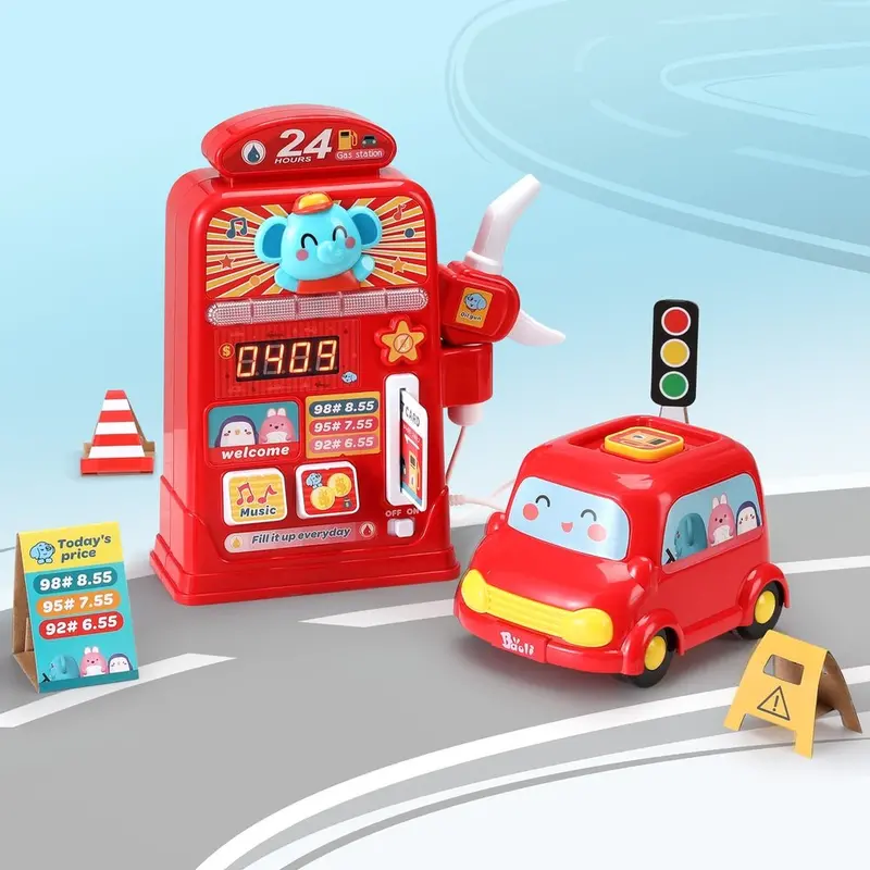 Keezi Pretend Play Gas Station Set – Interactive Petrol Pump Toy With Music And Card Features 1