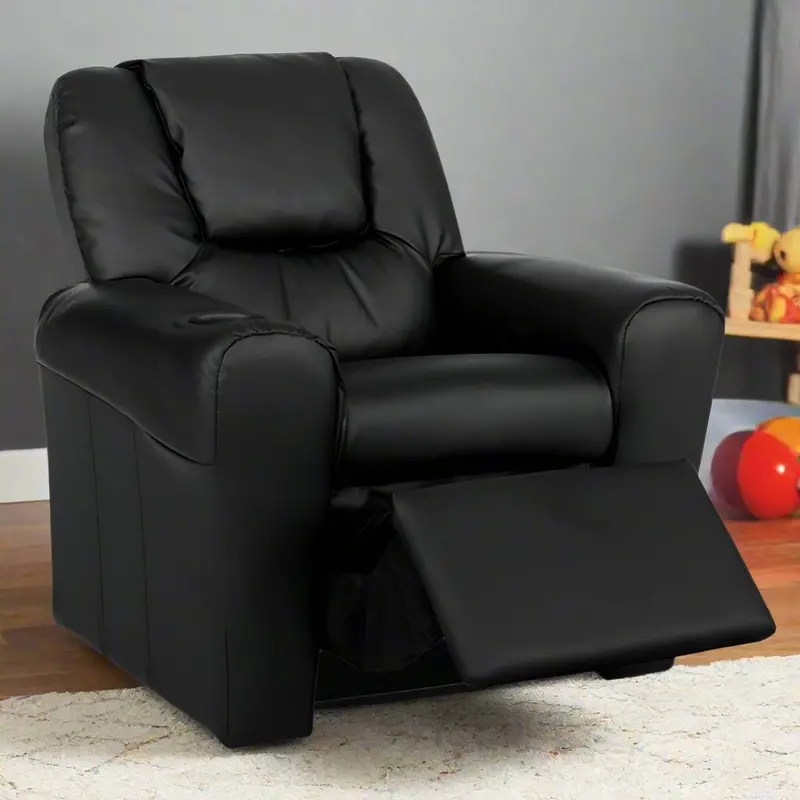 Keezi Pu Leather Kids Recliner Chair – Stylish Black Lounge Sofa For Children 1