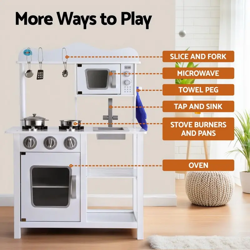 Keezi Wooden Pretend Kitchen Set – Interactive Cooking Toy With Cookware For Kids 1